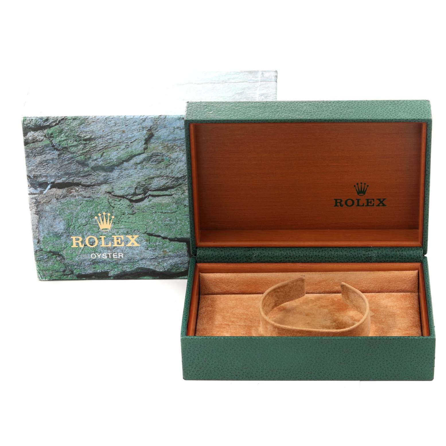 The image shows an open Rolex President 78279 Women's White Gold Silver Dial 78279 Women's White Gold Silver Dial model watch box and its outer box with the Rolex logo.