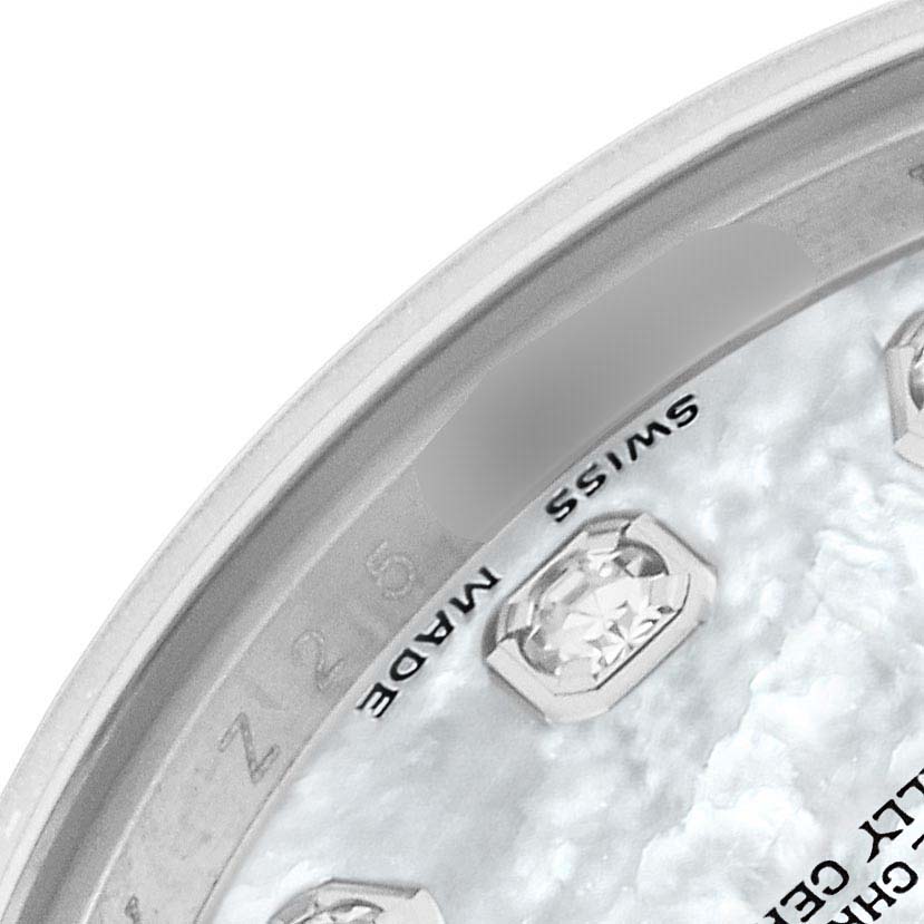 The image shows a close-up of the dial edge and diamond markers on a Rolex President 179239 Women's White Gold Mother of Pearl Dial 179239 Women's White Gold Mother of Pearl Dial watch.