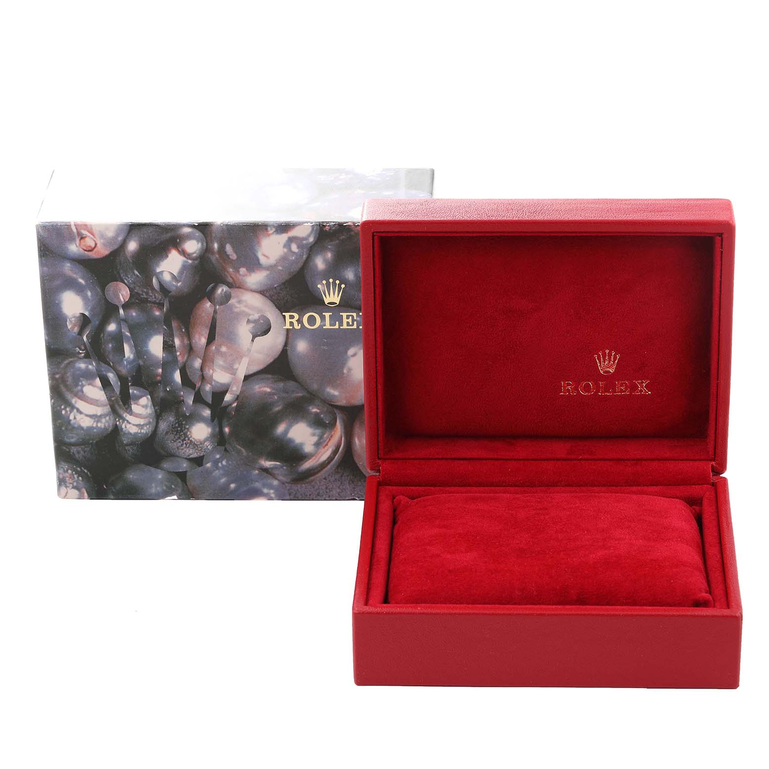 This image shows the open and closed packaging box for the Rolex President 69178 Women's Yellow Gold Champagne Dial 69178 Women's Yellow Gold Champagne Dial model watch.