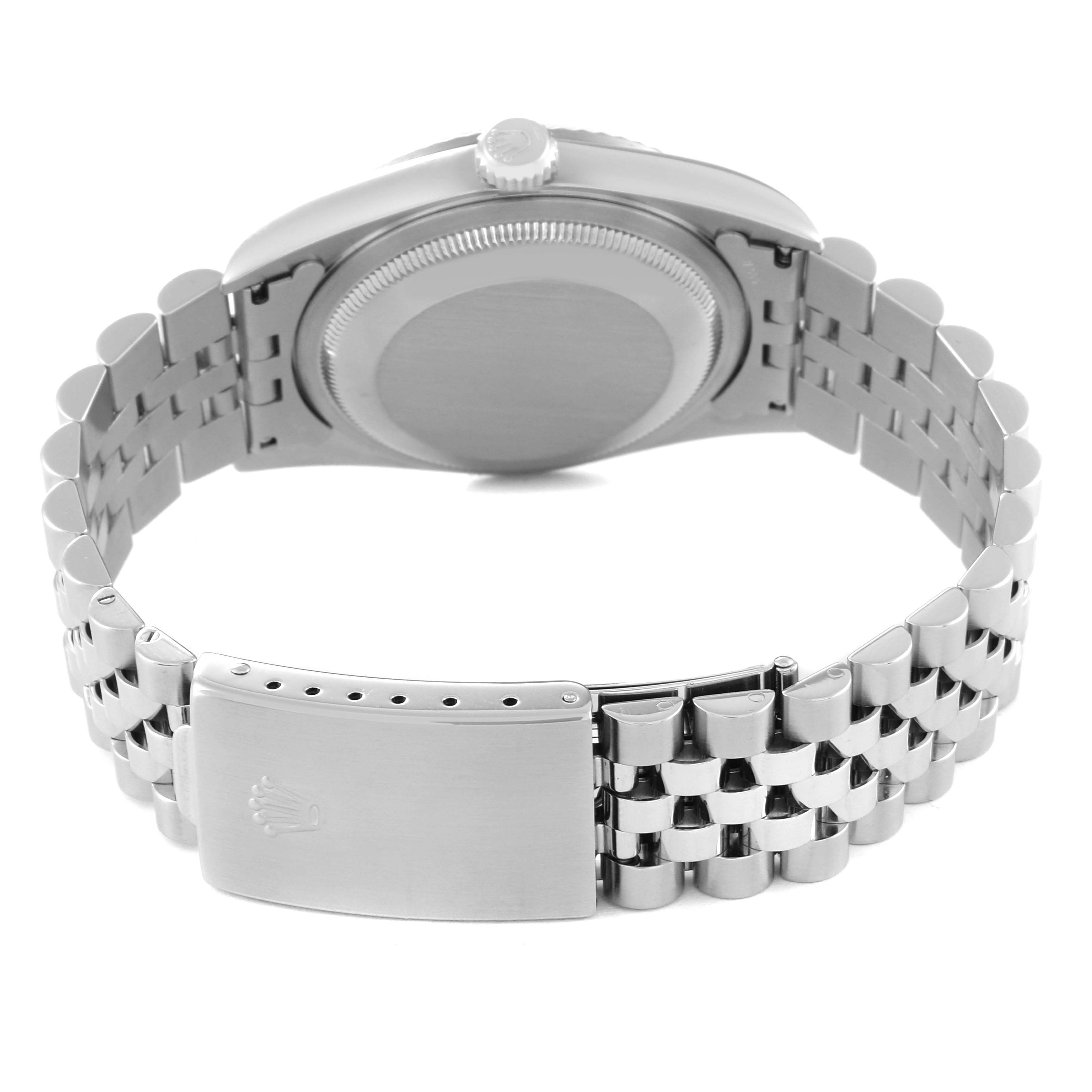 The image shows the case back, crown, and bracelet of a Rolex Datejust 16234 Men's Stainless Steel White Dial 16234 Men's Stainless Steel White Dial watch from a rear angle.