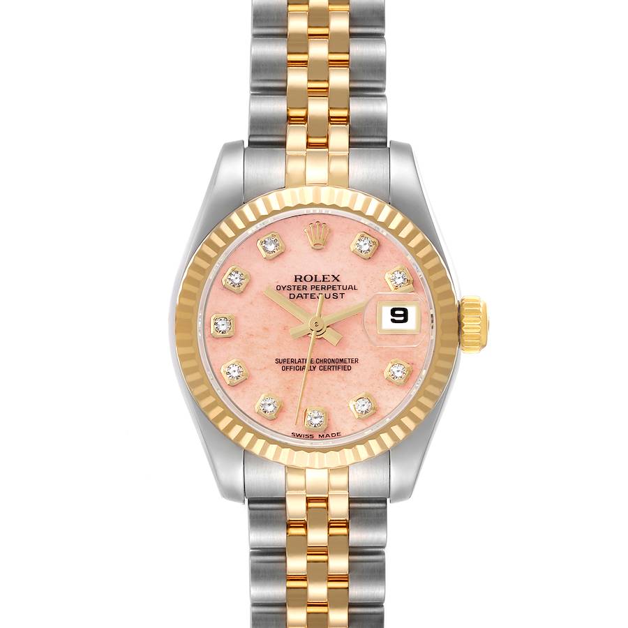 Rolex Datejust Steel Yellow Gold Coral Diamond Dial Ladies Watch 179173 SwissWatchExpo