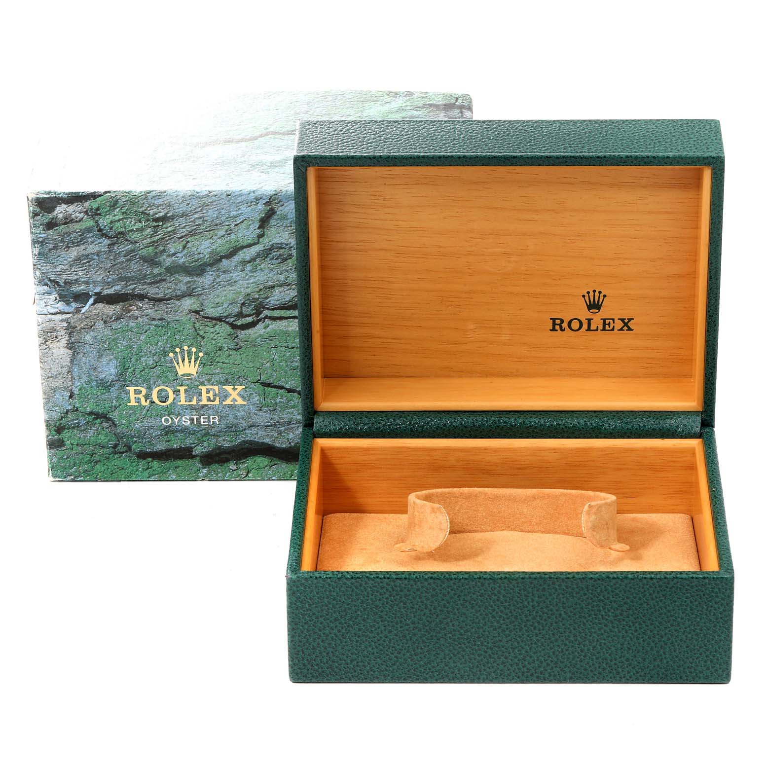 This image displays the open box and packaging for a Rolex Datejust 16200 Men's Stainless Steel White Dial 16200 Men's Stainless Steel White Dial watch.