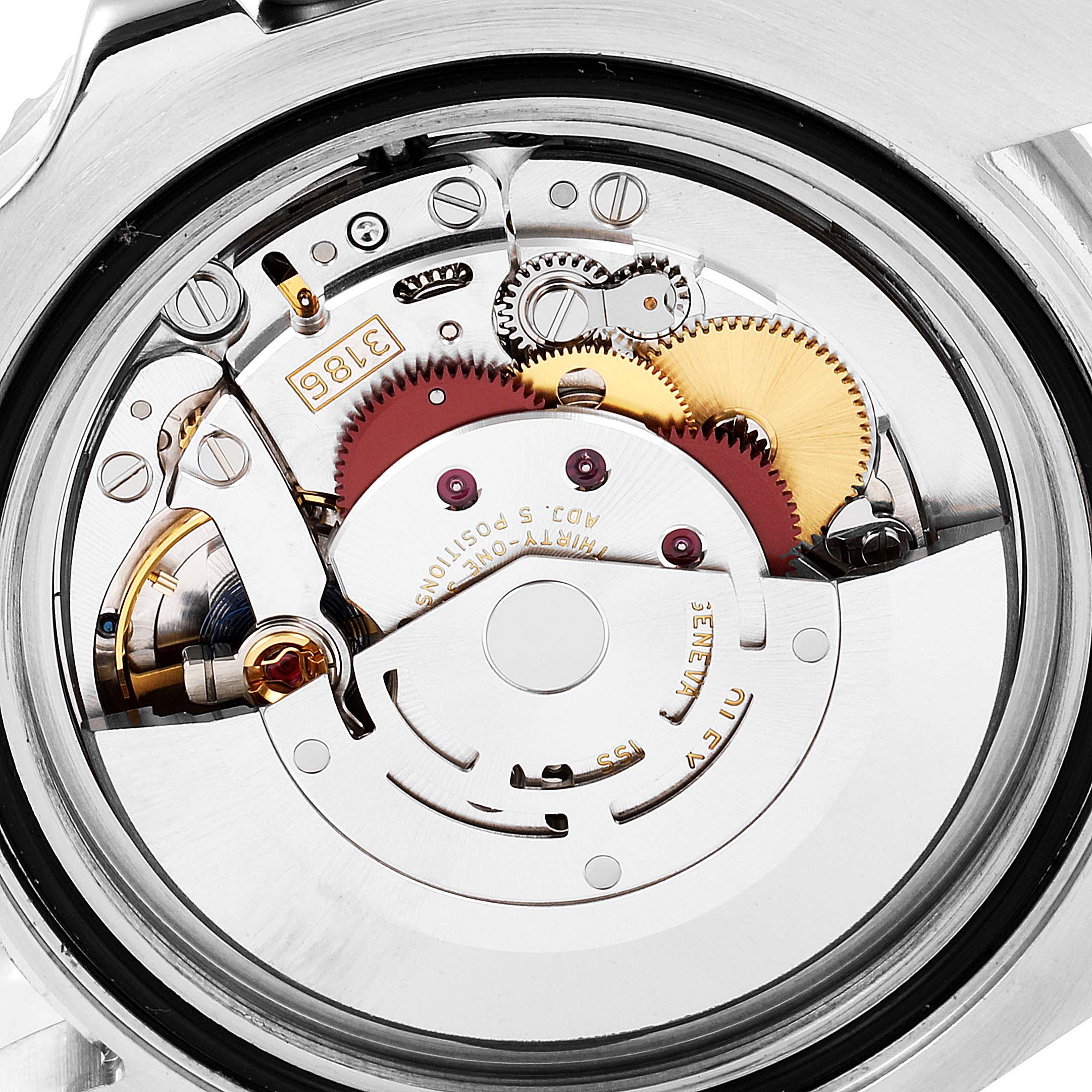 This is a close-up view of the movement mechanism inside the Rolex GMT-Master 116710 Men
s Stainless Steel Black Dial 116710 Men
s Stainless Steel Black Dial watch.