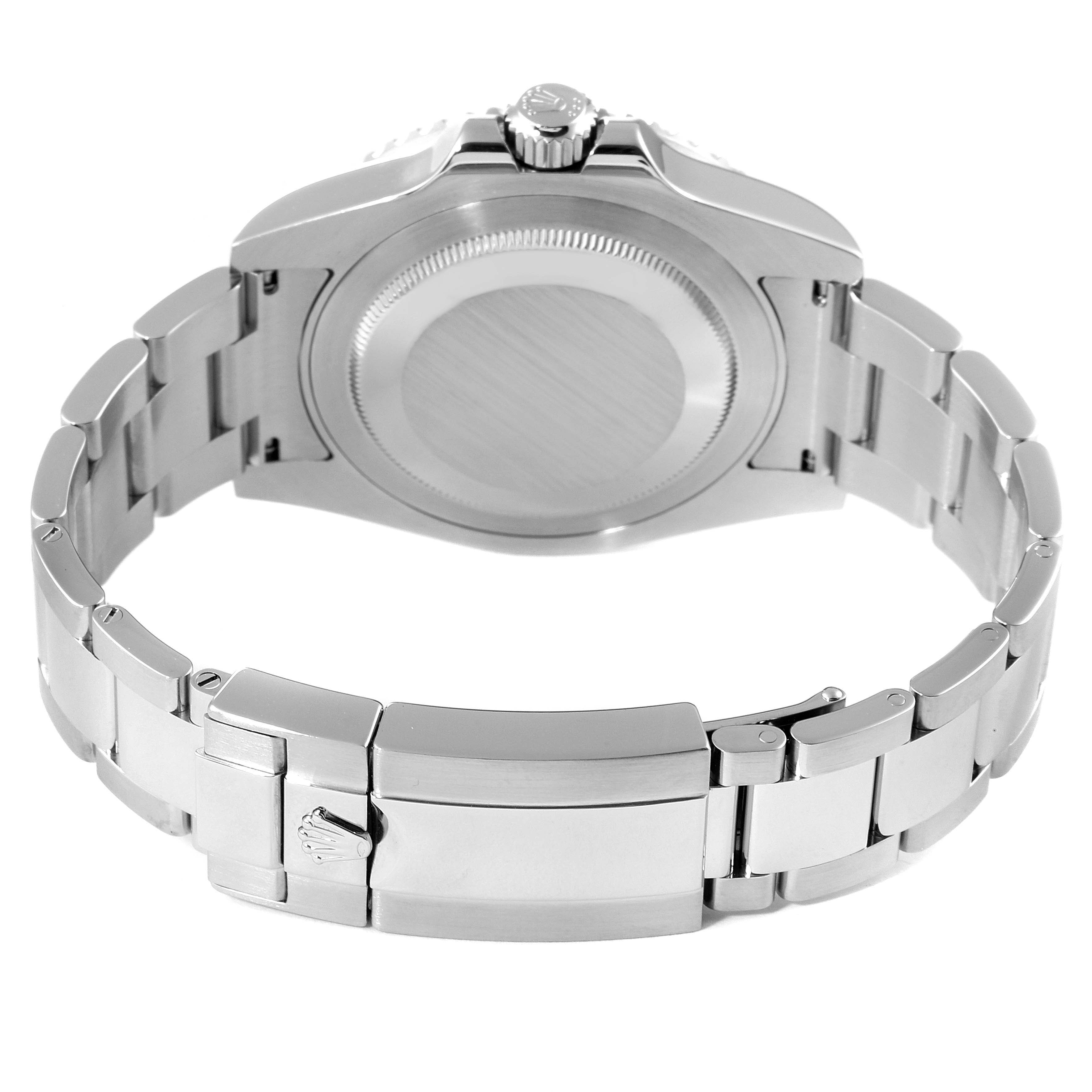 The image shows the back of the Rolex GMT-Master 116710 Men
s Stainless Steel Black Dial 116710 Men
s Stainless Steel Black Dial watch, including its case back, crown, and bracelet with a clasp.