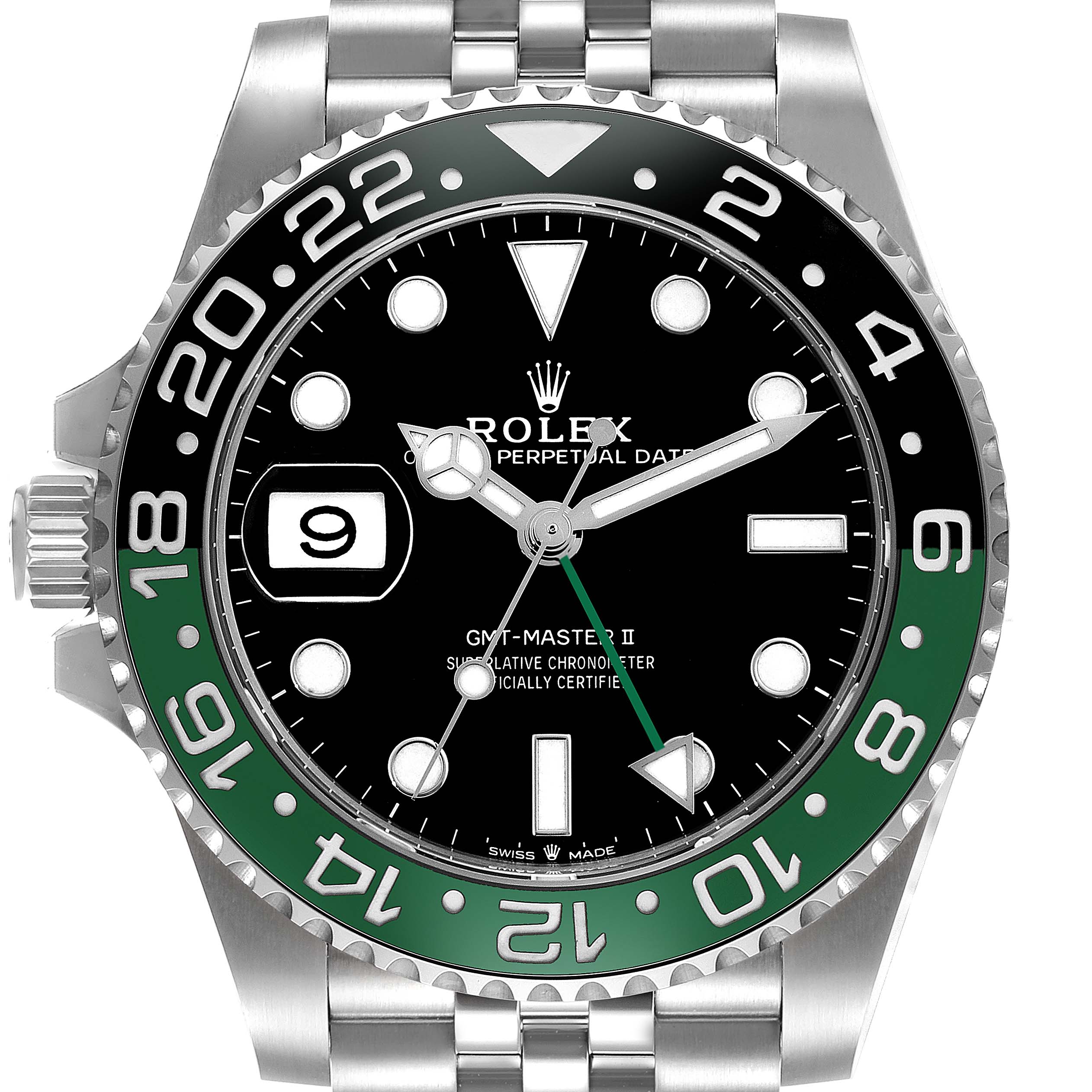This is a close-up of the Rolex GMT-Master 126720VTNR-0001 Men's Stainless Steel Black Dial 126720VTNR-0001 Men's Stainless Steel Black Dial II watch, showing the face, bezel, and part of the bracelet.
