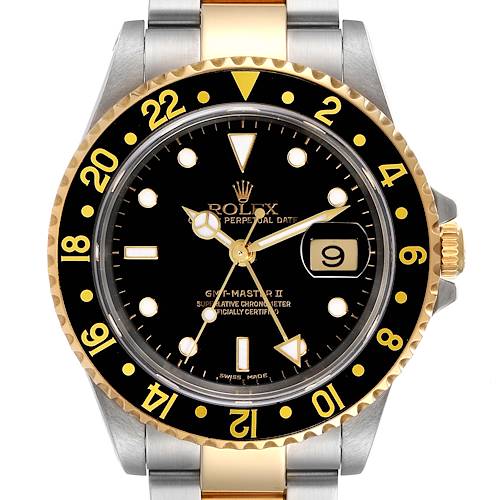 Photo of Rolex GMT Master II Yellow Gold Steel Oyster Bracelet Watch 16713 Box Papers