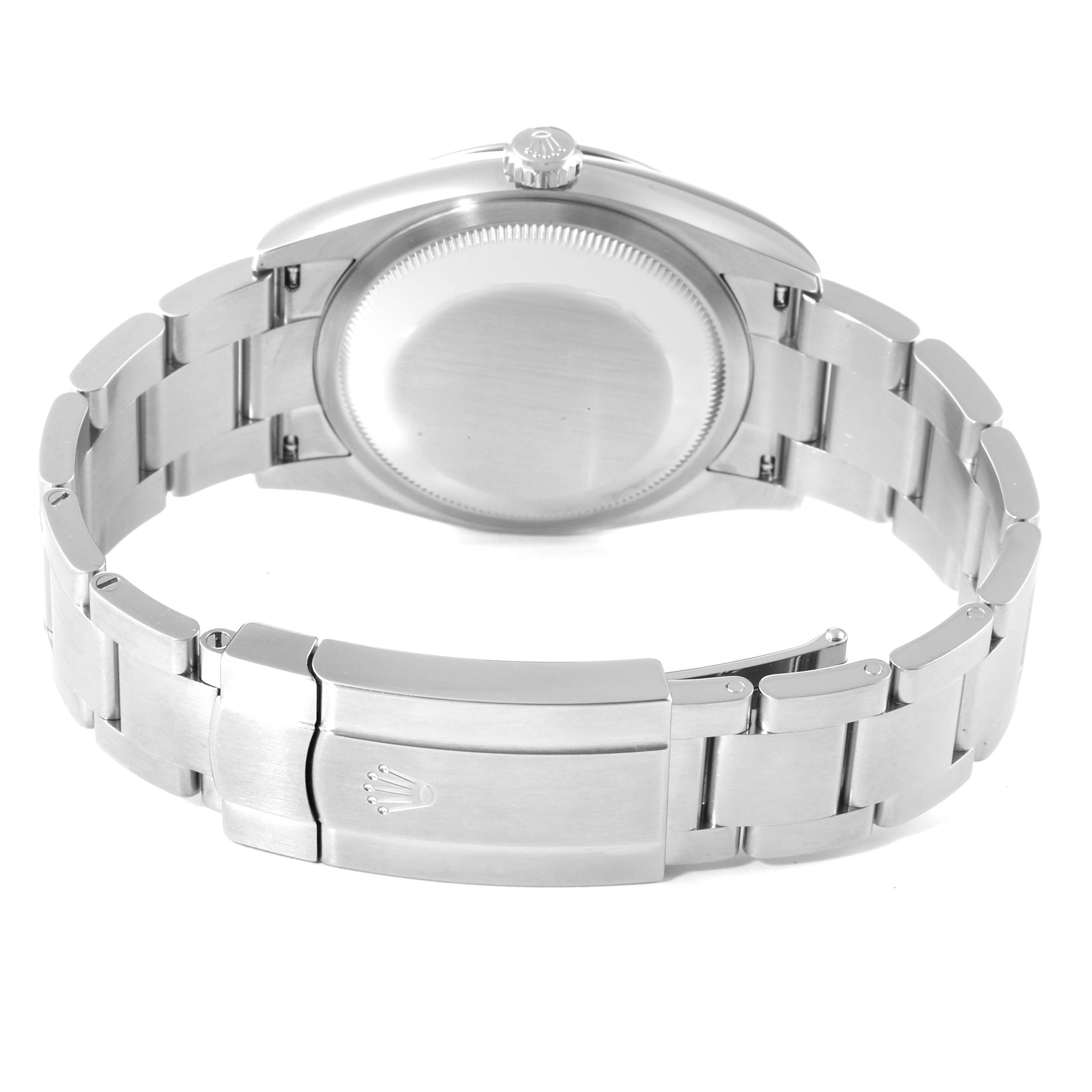 This image shows the back angle of a Rolex Oyster Perpetual 126000 Men's Stainless Steel Silver Dial 126000 Men's Stainless Steel Silver Dial watch, highlighting the clasp, bracelet, and case back.