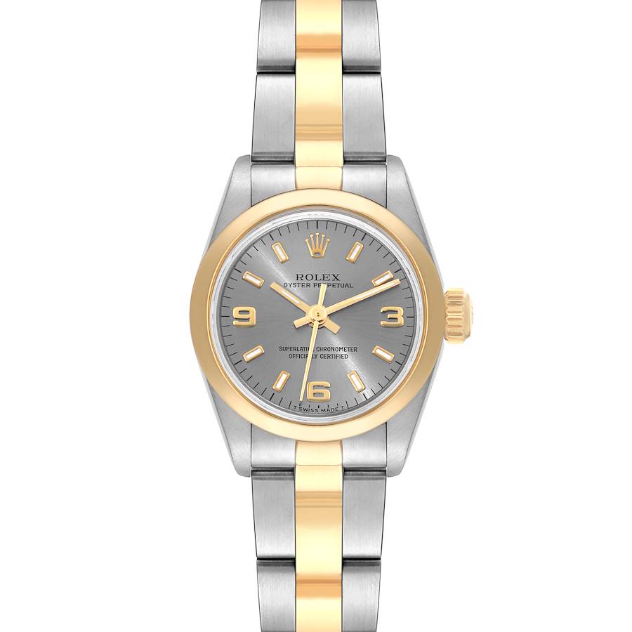 Rolex Oyster Perpetual Steel Yellow Gold Slate Dial Ladies Watch 67183 SwissWatchExpo