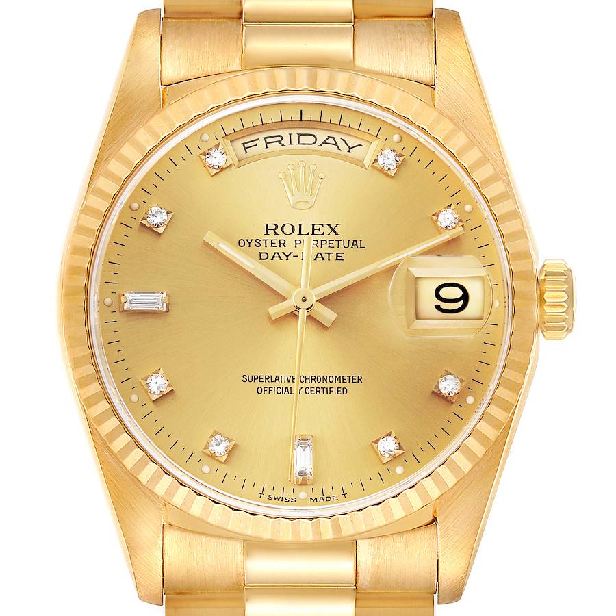 Rolex President Day-Date 36mm Yellow Gold Diamond Mens Watch 18238 + 2 Extra links SwissWatchExpo