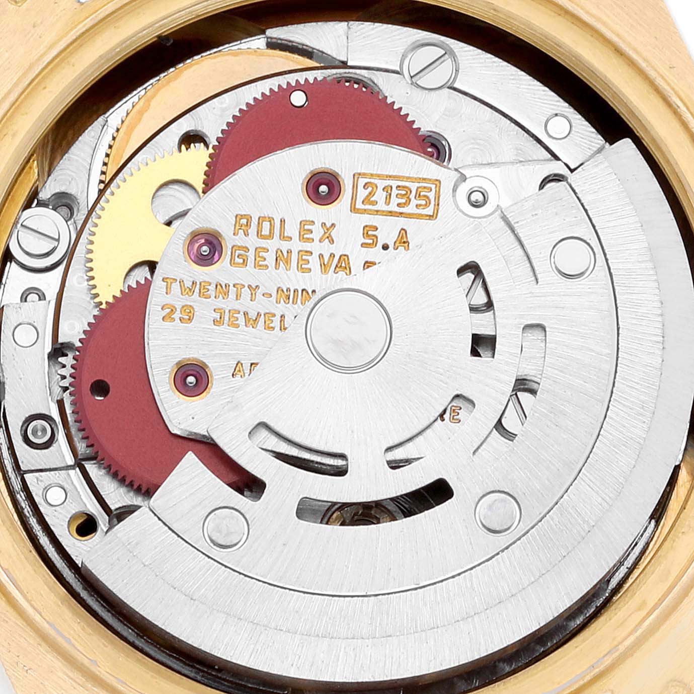 This is a close-up view of the movement and inner workings of a Rolex President 69178 Women's Yellow Gold Champagne Dial 69178 Women's Yellow Gold Champagne Dial model watch.