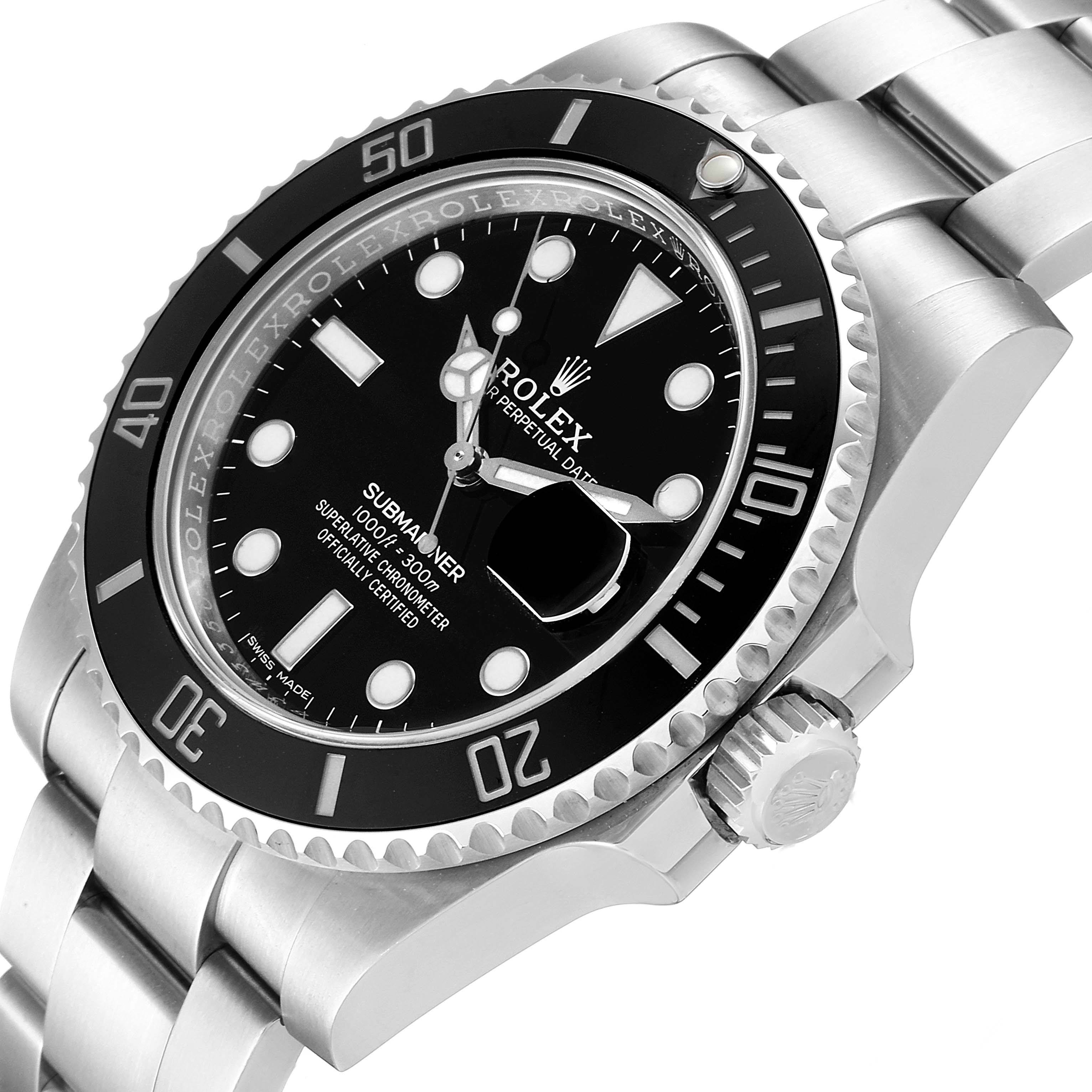 This image shows a close-up angled view of a Rolex Submariner 116610 Men
s Stainless Steel Black Dial 116610 Men
s Stainless Steel Black Dial watch, highlighting the dial, bezel, and part of the bracelet.