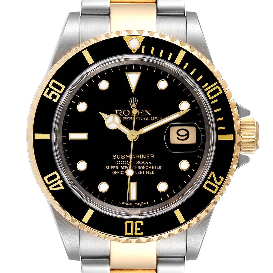 Rolex Submariner Black Dial Steel Yellow Gold Mens Watch 16613 Box Papers SwissWatchExpo