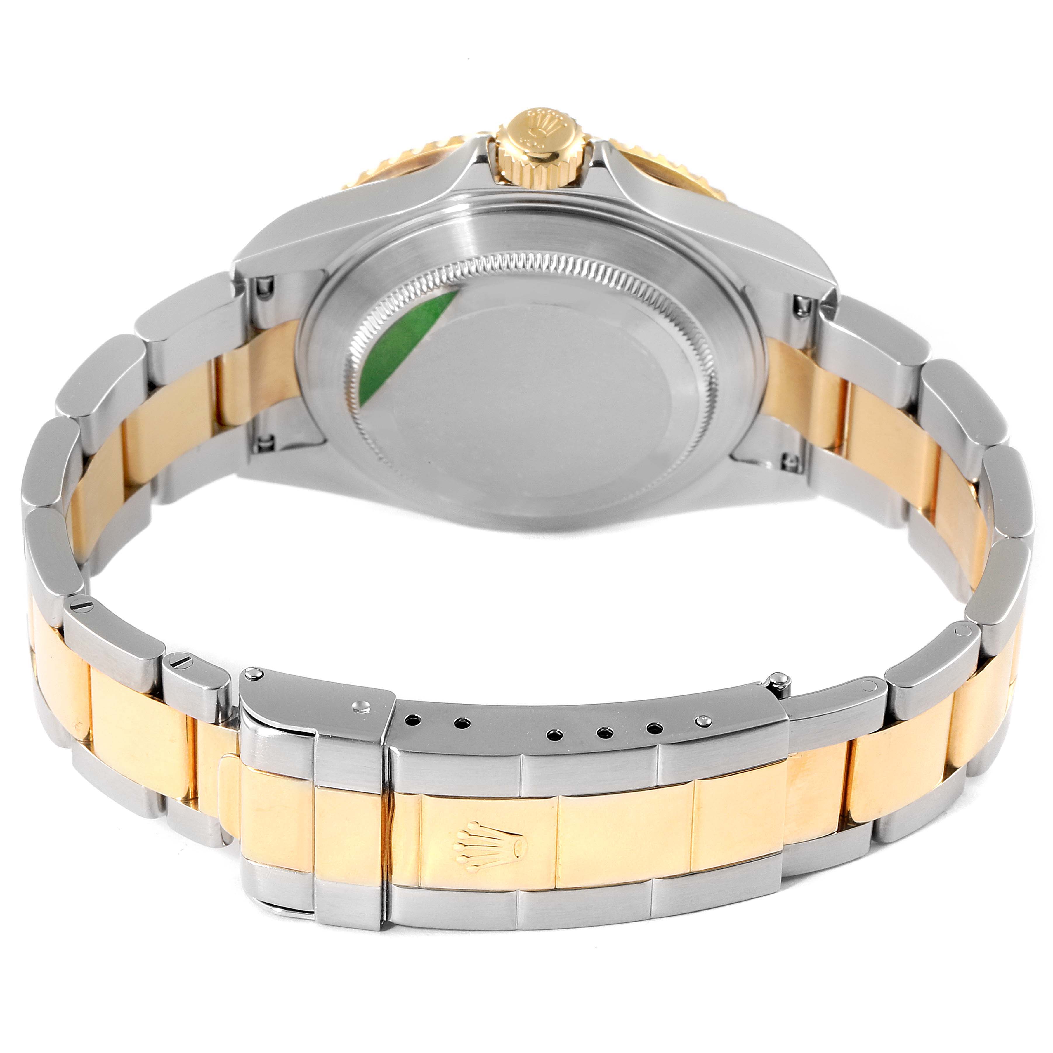 This image shows the back case and bracelet of the Rolex Submariner 16613 Men's Steel and Gold (two tone) Black Dial 16613 Men's Steel and Gold (two tone) Black Dial watch, viewed from the rear angle.