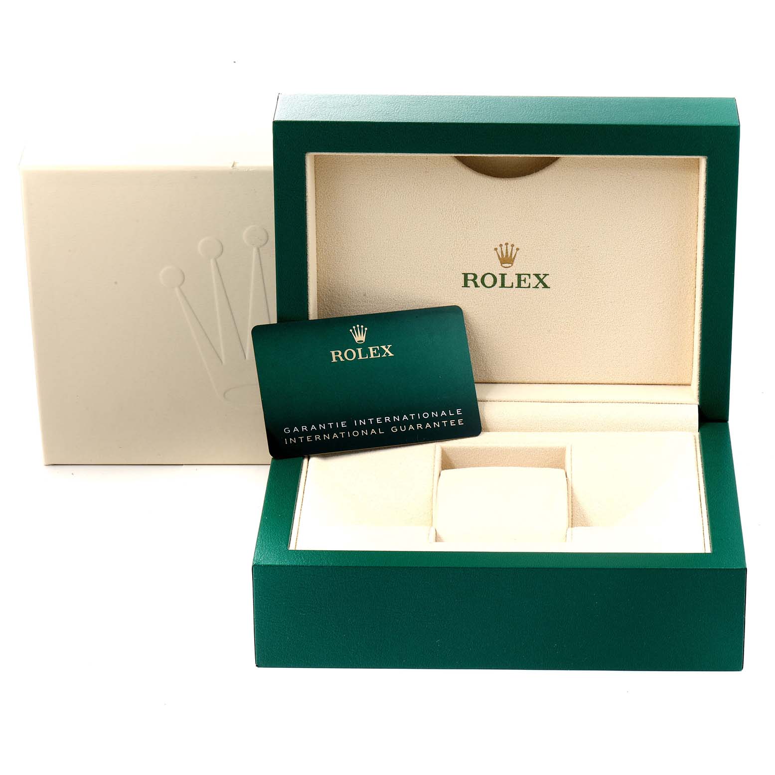 The image shows the open box and guarantee card for a Rolex Submariner 126610 Men
s Stainless Steel Black Dial 126610 Men
s Stainless Steel Black Dial watch.