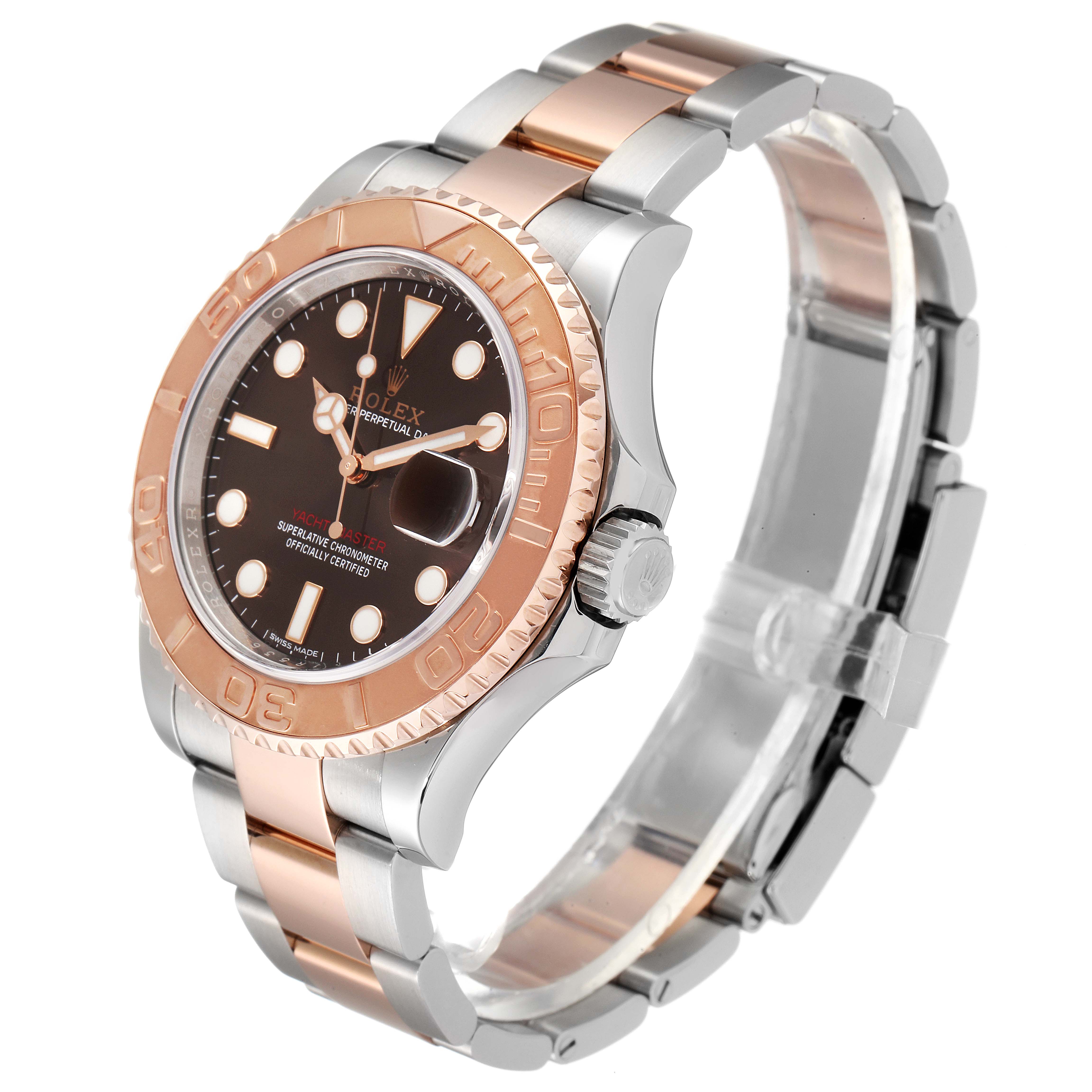 The image shows a Rolex Yacht-Master 116621 Men's Steel and Gold (two tone) Brown Dial 116621 Men's Steel and Gold (two tone) Brown Dial watch at a three-quarter angle, highlighting the two-tone bracelet, bezel, and dial.