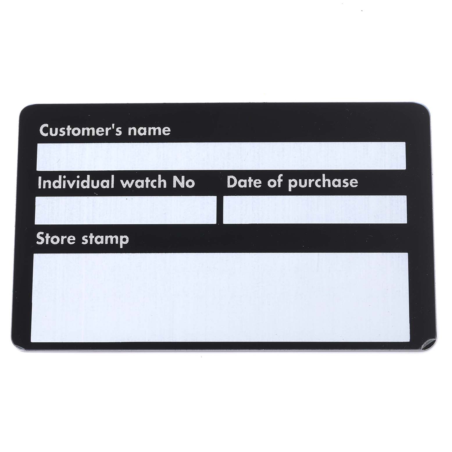 The image shows a blank warranty card with fields for a Classima model by Baume & Mercier watch.