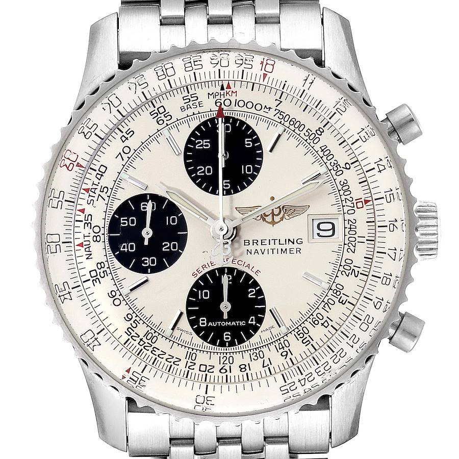 Breitling Navitimer Fighter Panda Dial Steel Watch A13330 Box Ppaers SwissWatchExpo