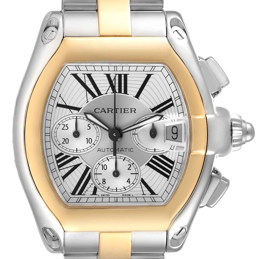 Cartier Roadster Chronograph Steel Yellow Gold Mens Watch W62027Z1 Box Papers SwissWatchExpo