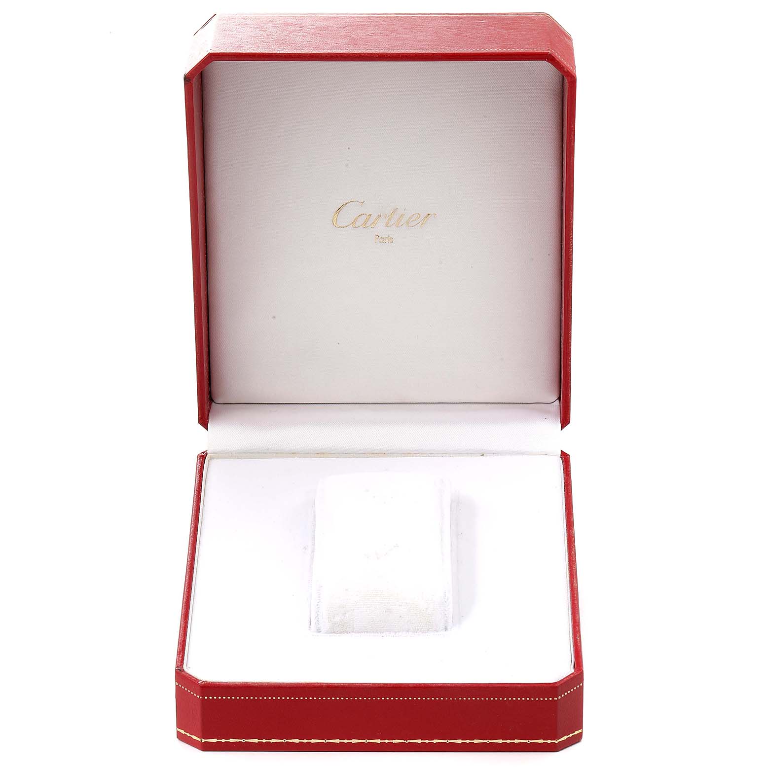 The image shows an open red Cartier box for the Tank Classic model watch, with no watch inside.