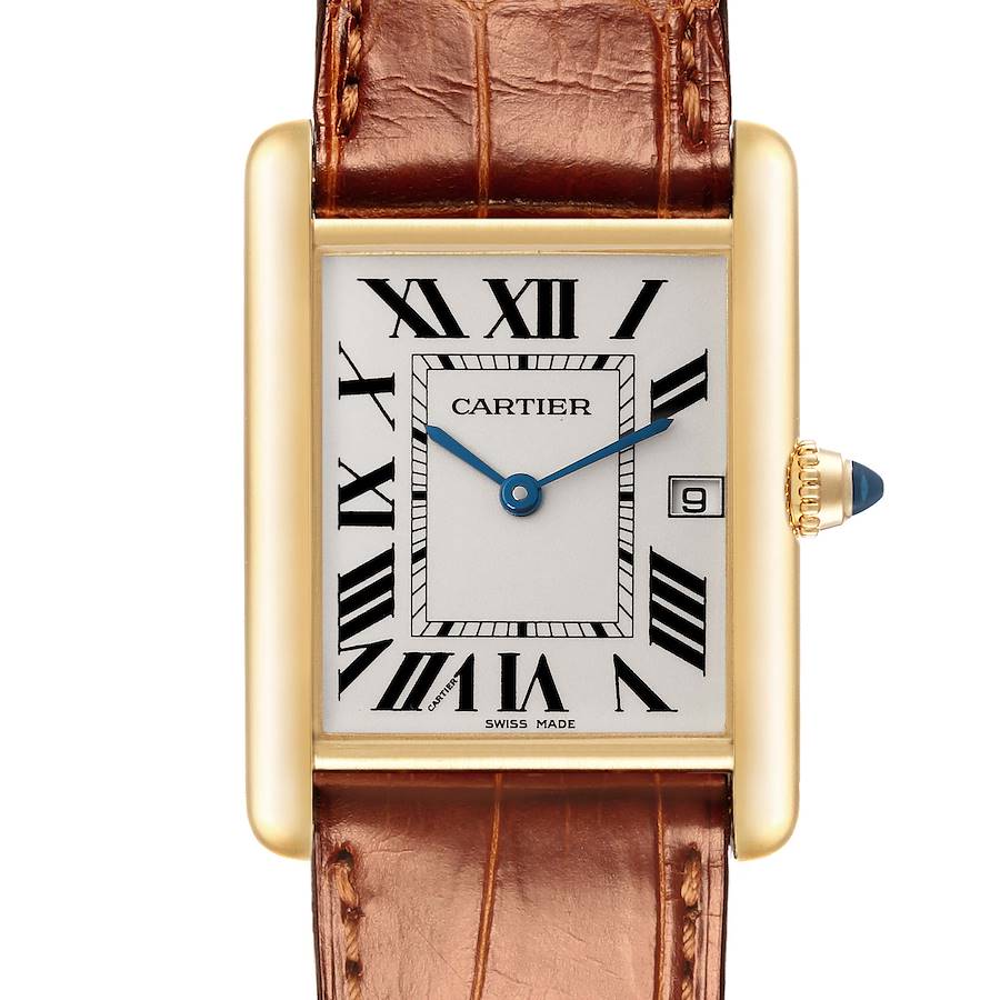 Cartier Tank Louis Yellow Gold Leather Mens Watch W1529756 Box Card SwissWatchExpo