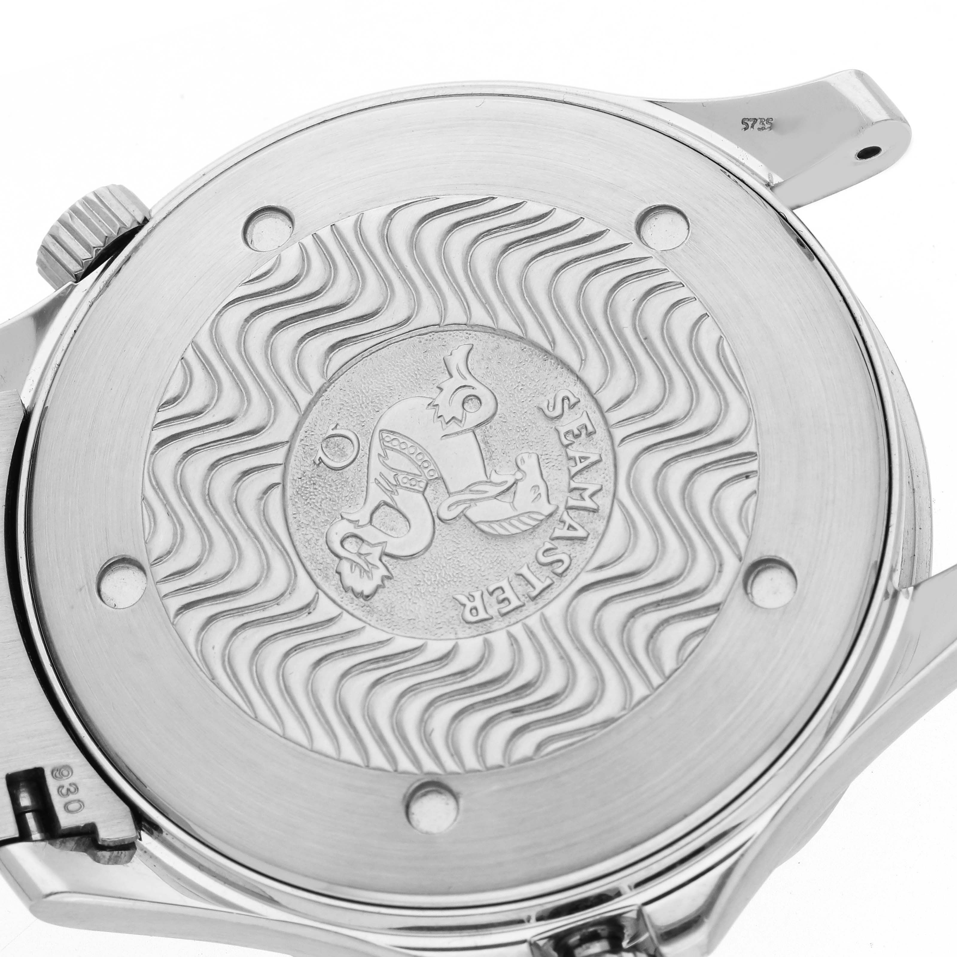 The image shows the back case of the Omega Seamaster 2264.50.00 Men
s Stainless Steel Black Dial 2264.50.00 Men
s Stainless Steel Black Dial, featuring its engraved design.