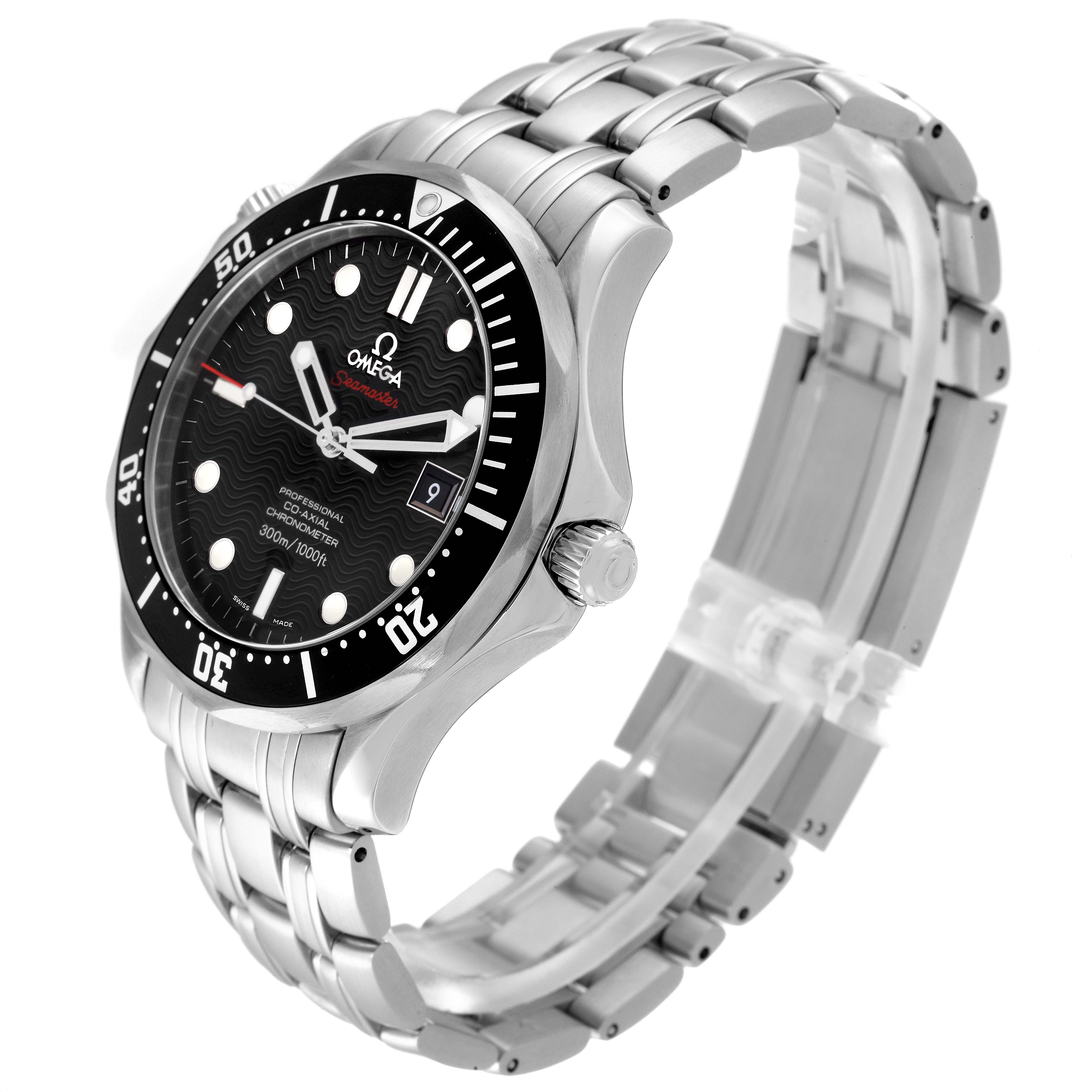 The Omega Seamaster 212.30.41.20.01.002 Men
s Stainless Steel Black Dial 212.30.41.20.01.002 Men
s Stainless Steel Black Dial watch is shown at a three-quarter angle, displaying the face, bezel, crown, and bracelet clearly.