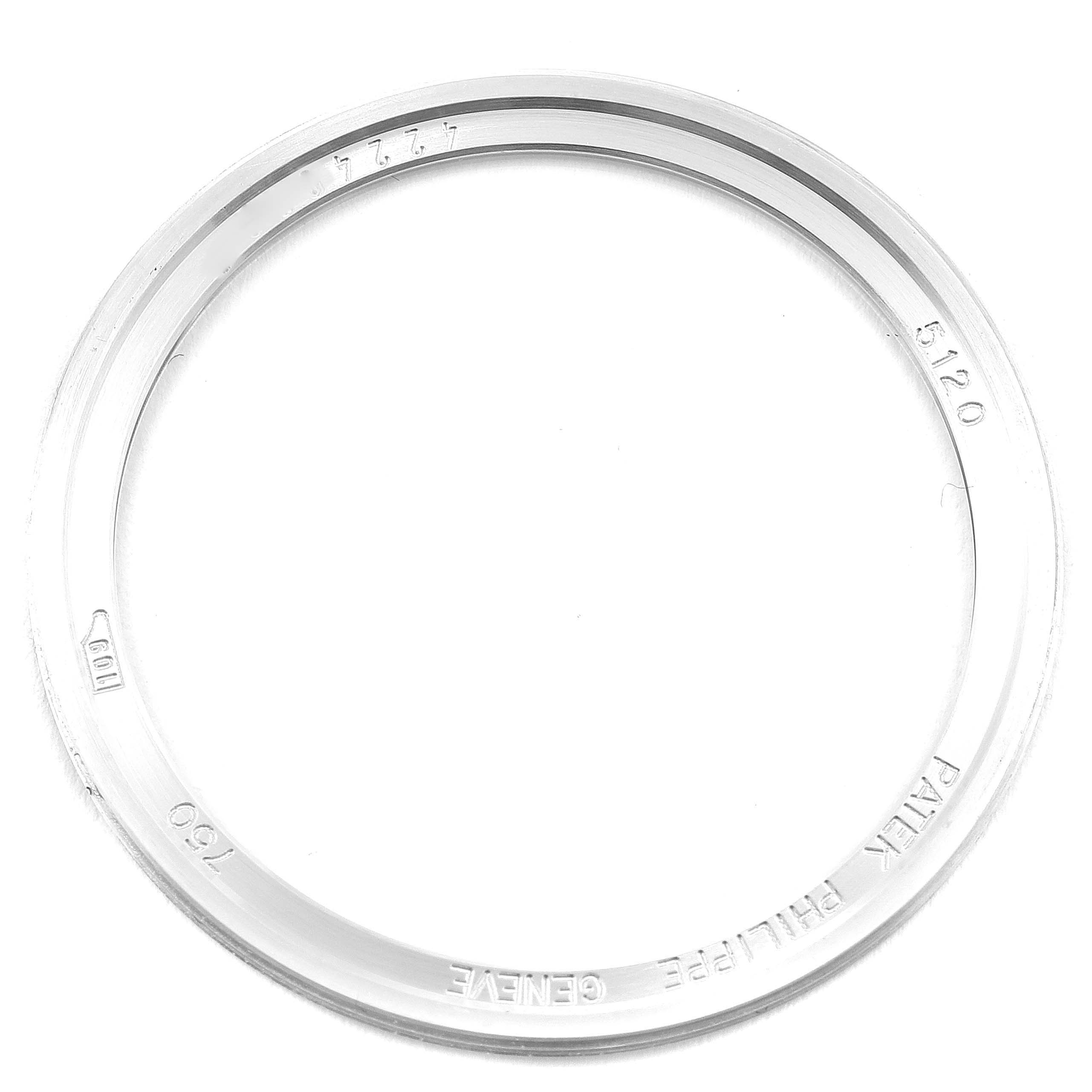 This image shows a top-down view of the bezel ring for a Patek Philippe Calatrava 5120G Men's White Gold White Dial 5120G Men's White Gold White Dial model 5120.