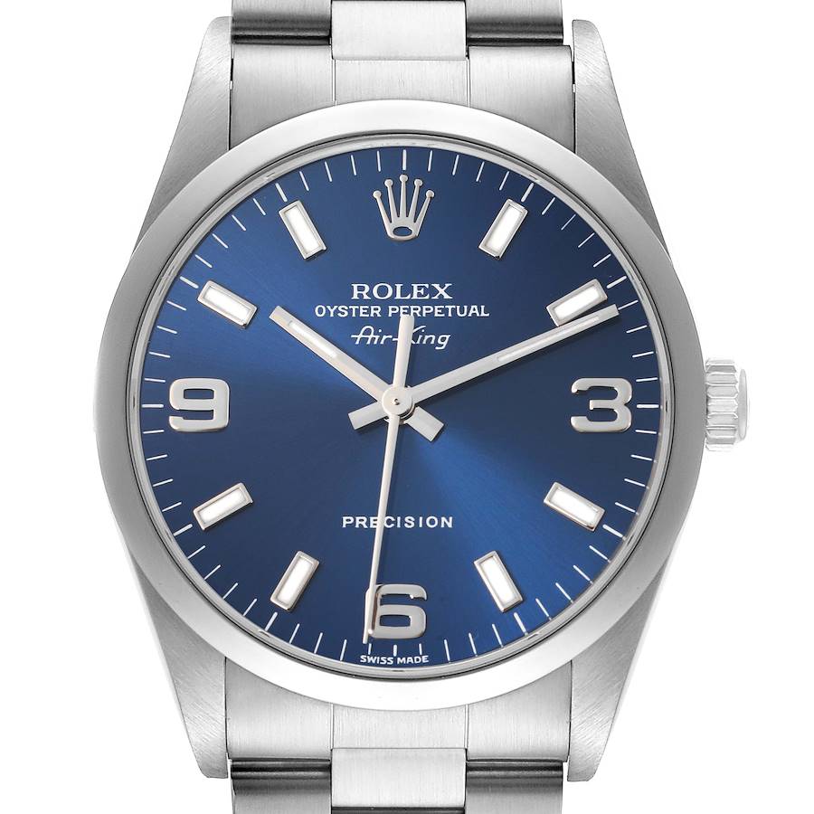 Rolex Air King 34mm Blue Dial Smooth Bezel Steel Mens Watch 14000 SwissWatchExpo