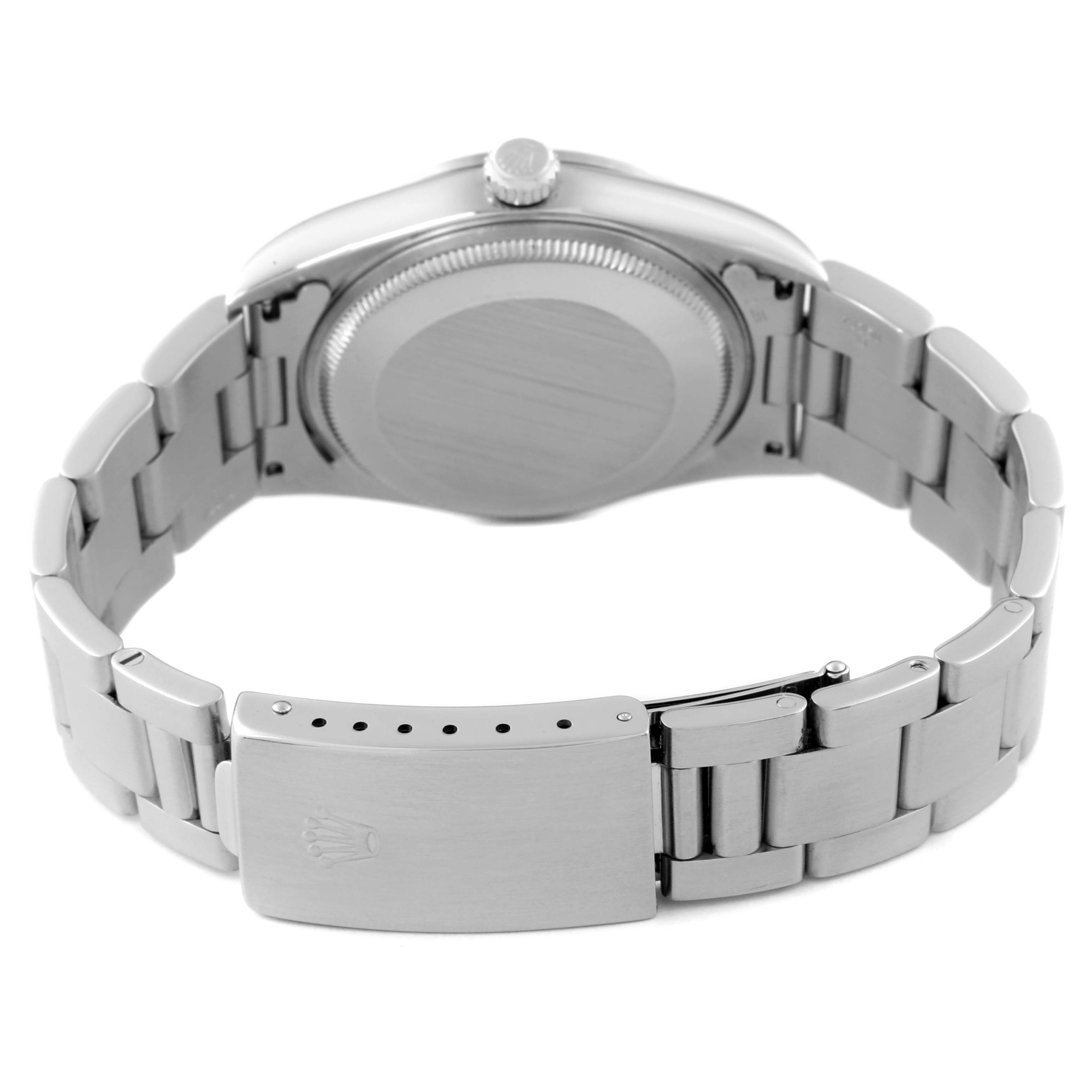 The image shows the back of a Rolex Air-King 14000 Men's Stainless Steel Pink Dial 14000 Men's Stainless Steel Pink Dial watch, highlighting the case back and bracelet with the clasp.