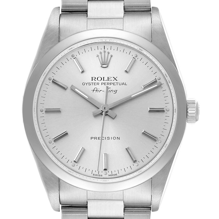 Rolex Air King Silver Dial Smooth Bezel Steel Mens Watch 14000 SwissWatchExpo