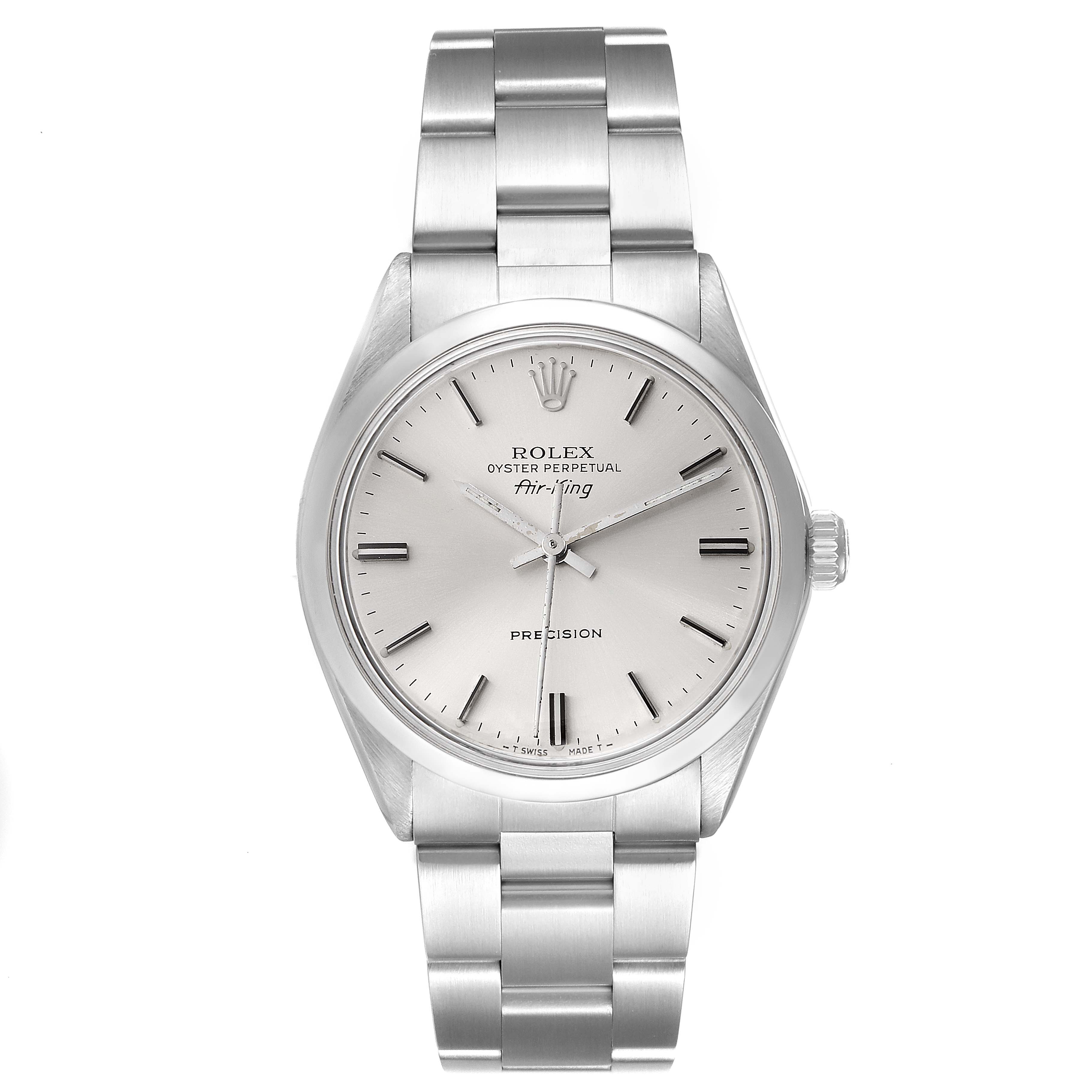The image shows a front view of the Rolex Vintage Collection 5500 Men's Stainless Steel Silver Dial 5500 Men's Stainless Steel Silver Dial Oyster Perpetual watch.