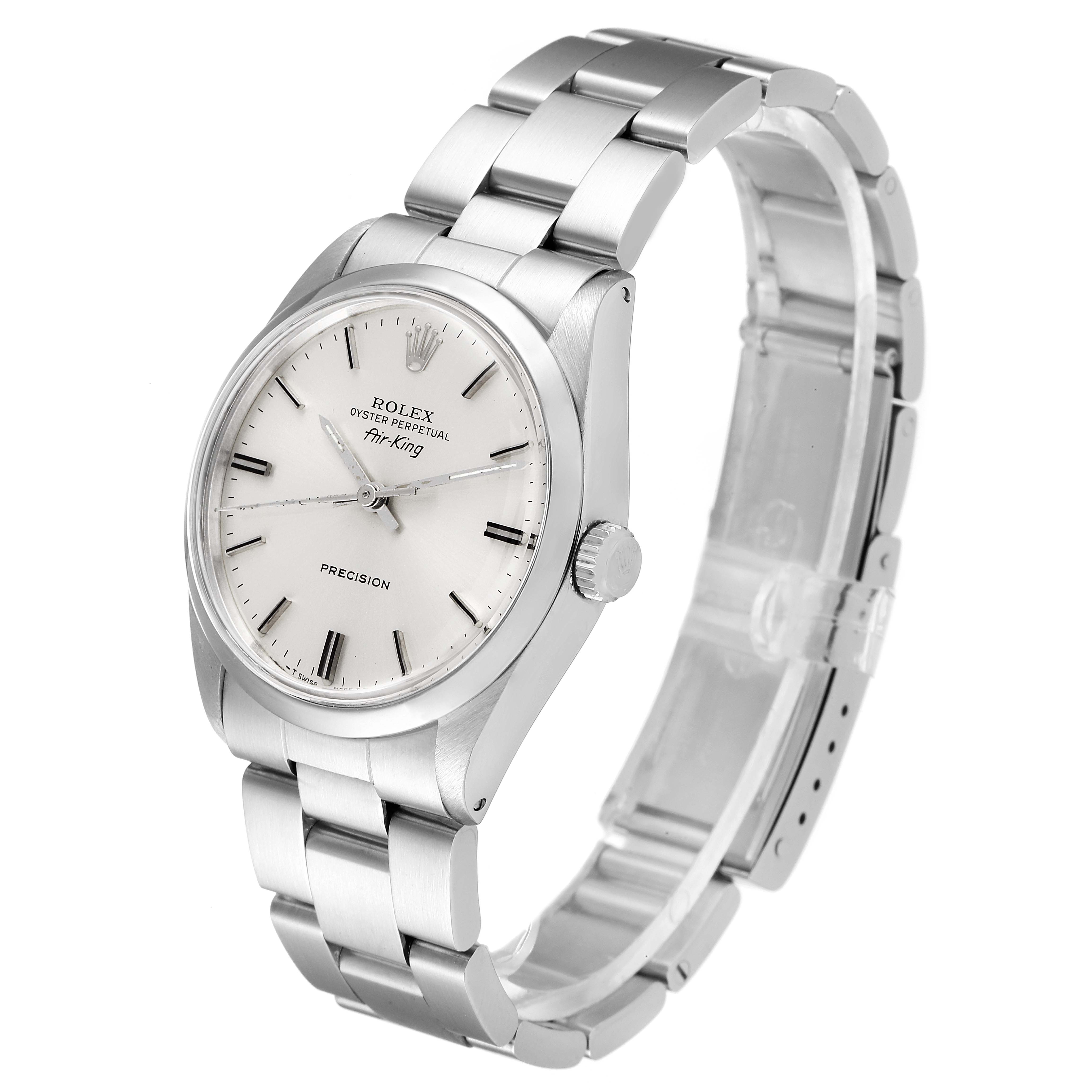 The image shows a Rolex Vintage Collection 5500 Men's Stainless Steel Silver Dial 5500 Men's Stainless Steel Silver Dial watch at a three-quarter angle, highlighting the face, bezel, and bracelet.