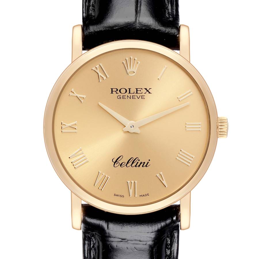 Rolex Cellini Classic Yellow Gold Champagne Roman Dial Mens Watch 5115 Card SwissWatchExpo