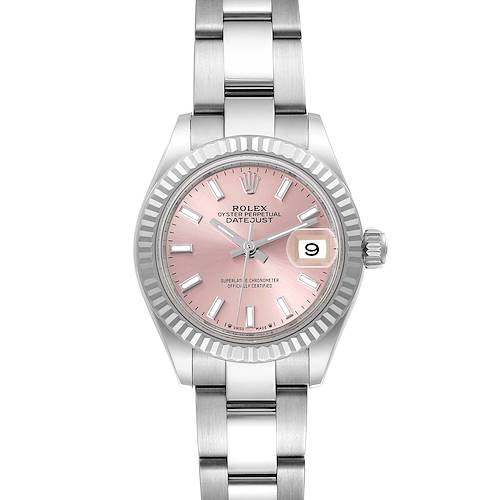 The Rolex Datejust is shown from a top-down angle, displaying the face, bezel, and bracelet.