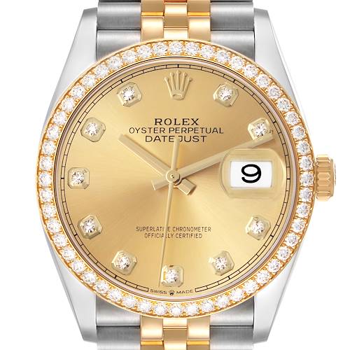 Photo of Rolex Datejust 36 Steel Yellow Gold Diamond Dial Ladies Watch 126283 Box Card