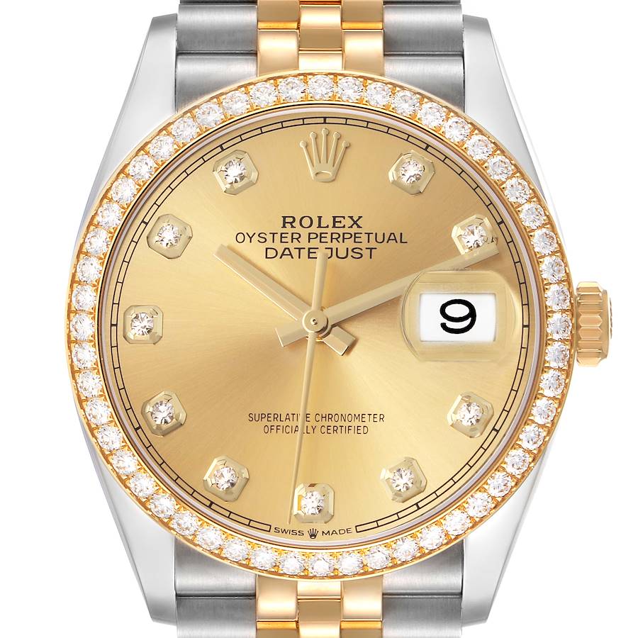 Rolex Datejust 36 Steel Yellow Gold Diamond Dial Ladies Watch 126283 Box Card SwissWatchExpo