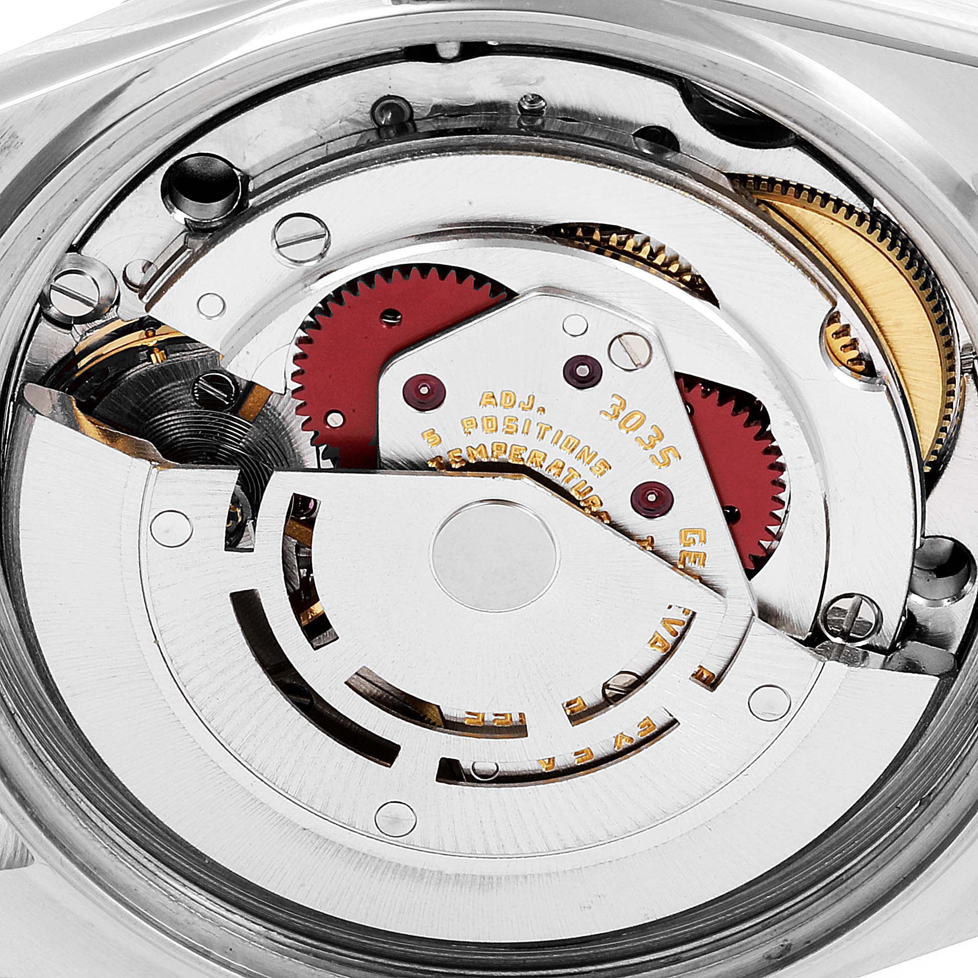 The image shows the inner mechanical movement of a Rolex Vintage Collection 16013 Men's Steel and Gold (two tone) Champagne Dial 16013 Men's Steel and Gold (two tone) Champagne Dial model watch from a straight-on angle.