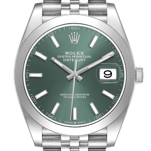 Photo of Rolex Datejust 41 Steel Mint Green Dial Mens Watch 126300 Box Card