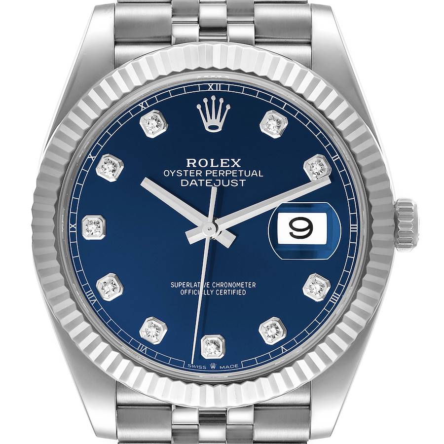 Rolex Datejust 41 Steel White Gold Diamond Mens Watch 126334 SwissWatchExpo