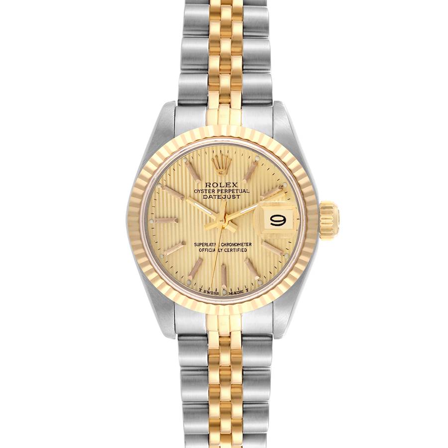 Rolex Datejust Champagne Tapestry Dial Steel Yellow Gold Ladies Watch 69173 SwissWatchExpo