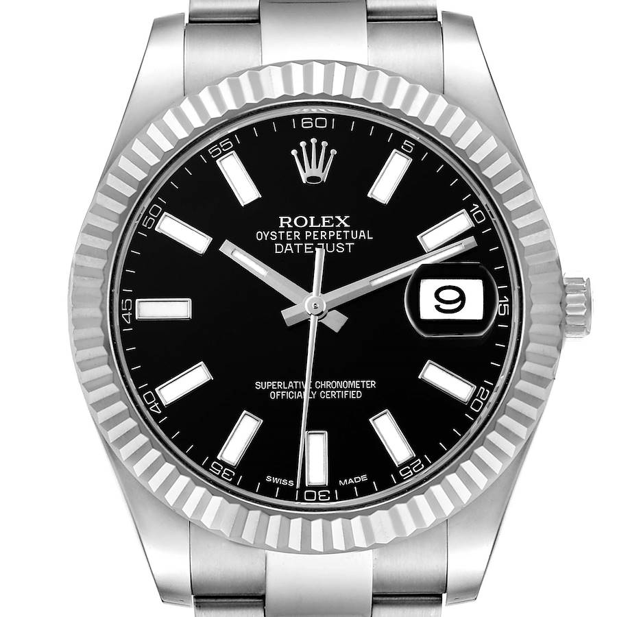 Rolex Datejust II 41mm Steel White Gold Black Dial Mens Watch 116334 SwissWatchExpo