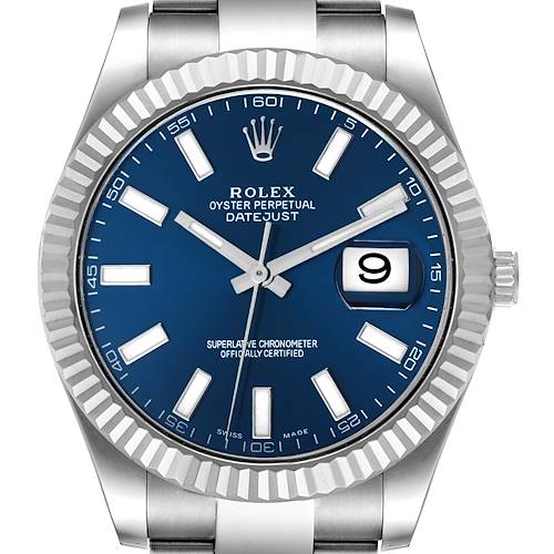 Photo of Rolex Datejust II Blue Baton Dial Steel White Gold Mens Watch 116334