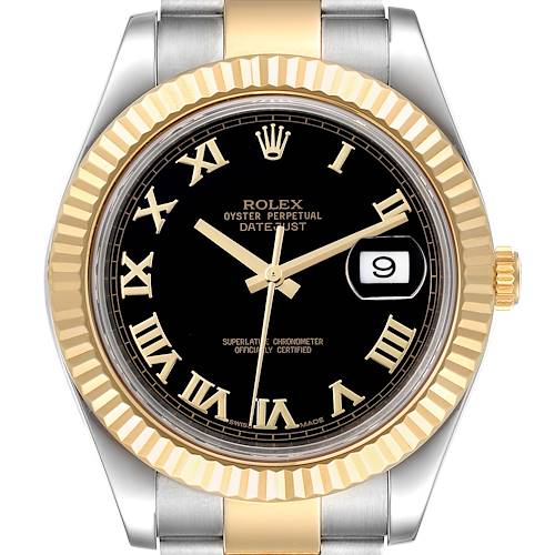 Photo of Rolex Datejust II Steel Yellow Gold Black Dial Mens Watch 116333 Box Card