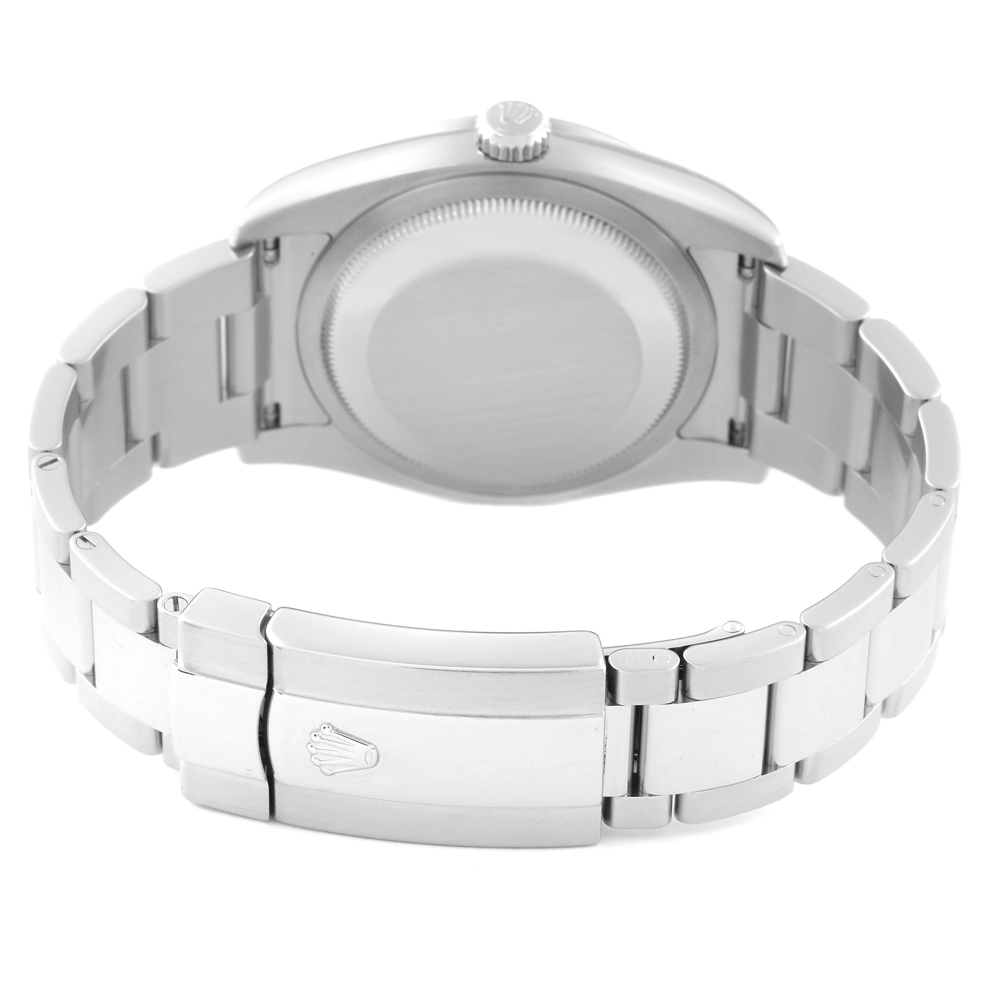 The image shows the back view of the Rolex Datejust 116244 Men's Stainless Steel Silver Dial 116244 Men's Stainless Steel Silver Dial watch, highlighting the case back and bracelet clasp.