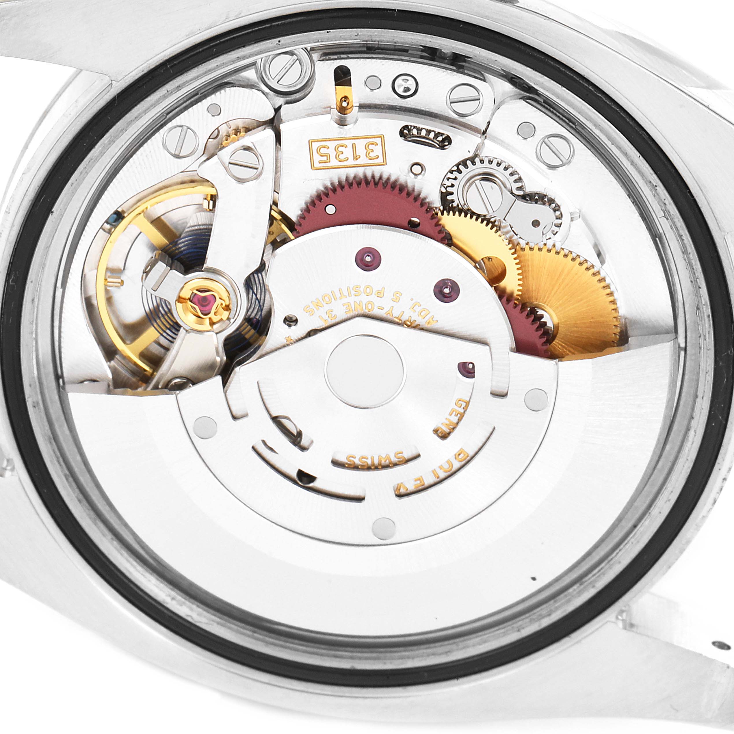 This image shows the internal mechanical movement of a Rolex Datejust 116234 Men's Stainless Steel Silver Dial 116234 Men's Stainless Steel Silver Dial watch, viewed from the back.