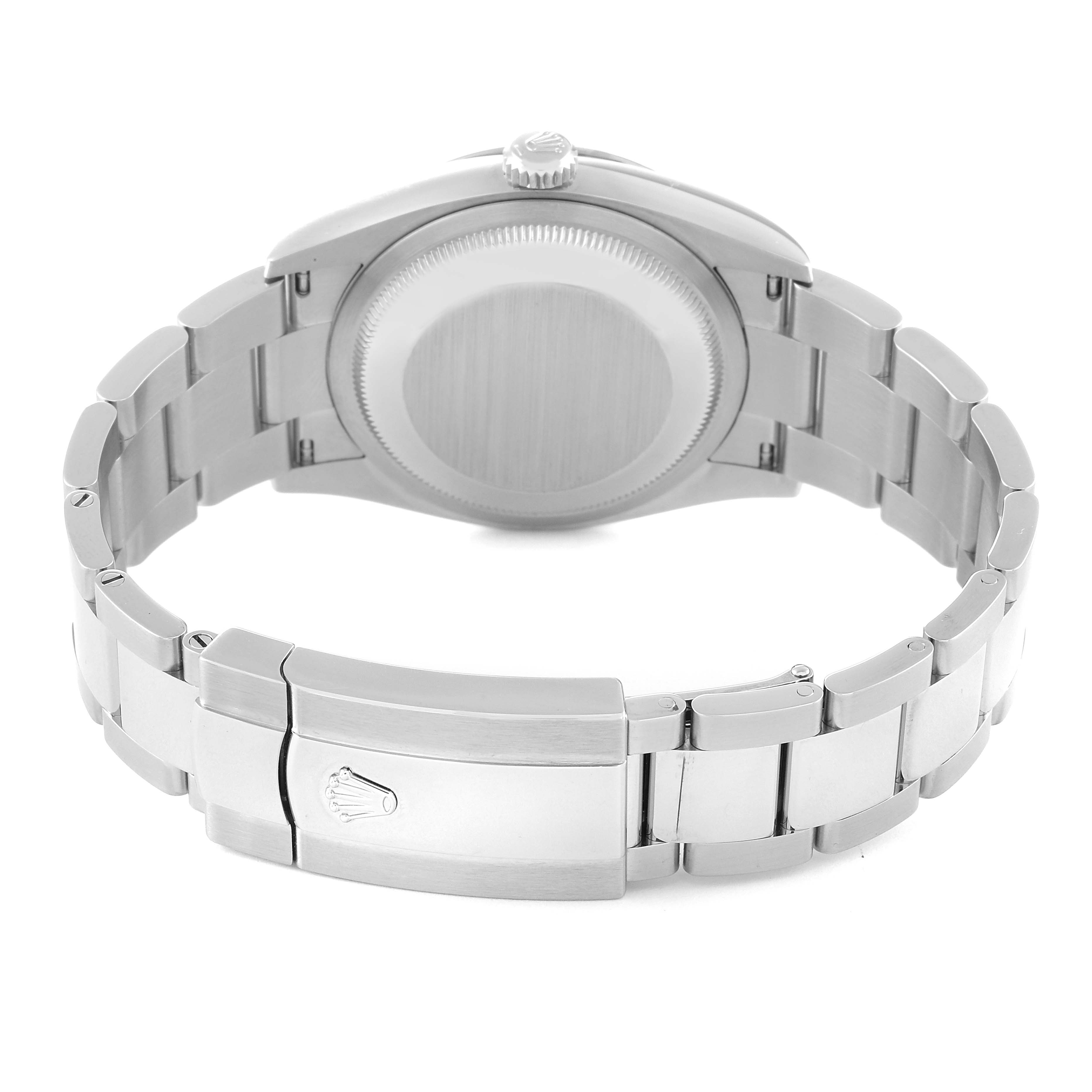 This image shows the back, clasp, and bracelet of a Rolex Datejust 126234 Men's Stainless Steel White Dial 126234 Men's Stainless Steel White Dial watch from a rear angle.