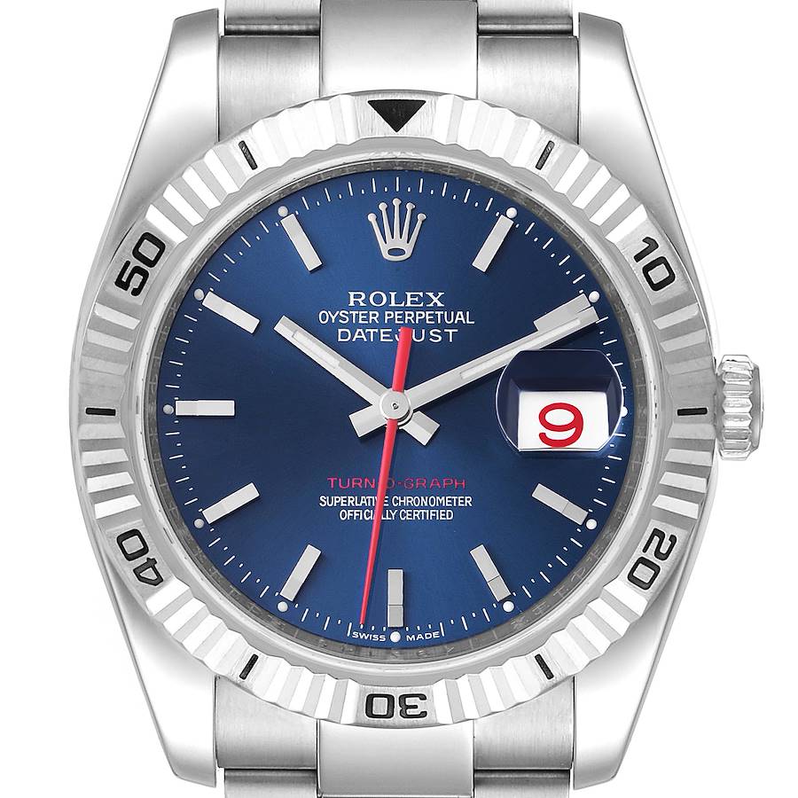 Rolex Datejust Turnograph Blue Dial Oyster Bracelet Steel Mens Watch 116264 SwissWatchExpo