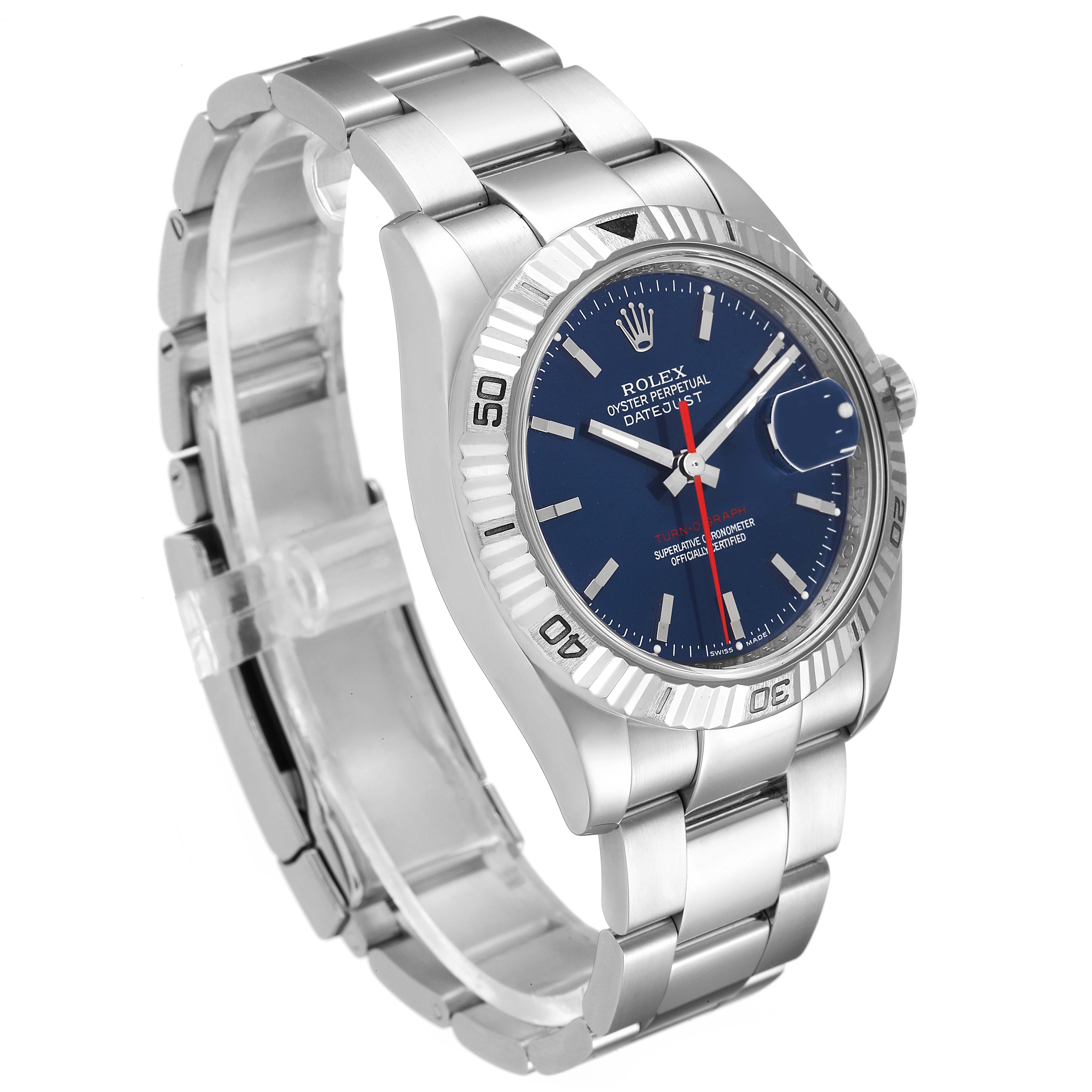 The image shows a Rolex Turn-o-Graph 116264 Men
s Stainless Steel Blue Dial 116264 Men
s Stainless Steel Blue Dial watch at a three-quarter angle, highlighting the bracelet, dial, and bezel.