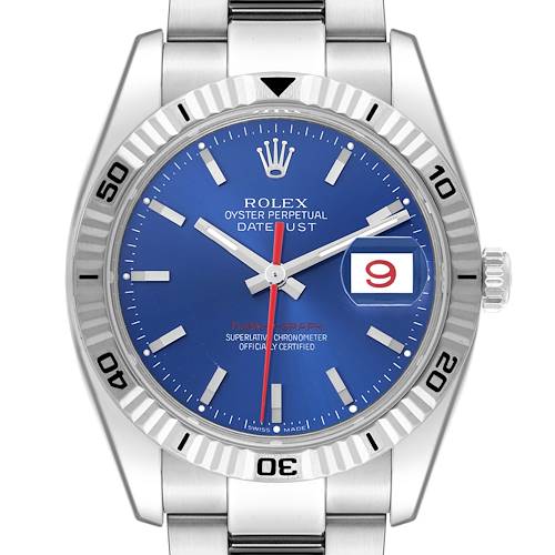 Photo of Rolex Datejust Turnograph Steel White Gold Blue Dial Mens Watch 116264