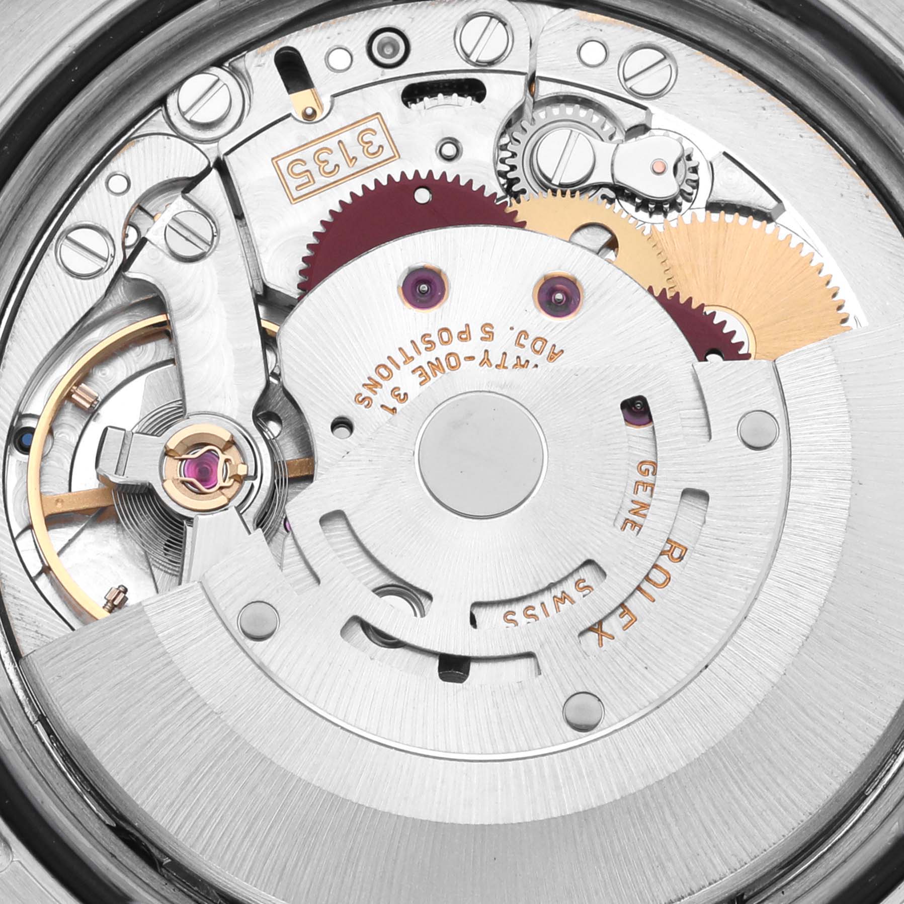 This image shows a close-up of the movement mechanism of the Rolex Datejust 116264 Men's Stainless Steel Blue Dial 116264 Men's Stainless Steel Blue Dial watch, highlighting the intricate gears and rotor.
